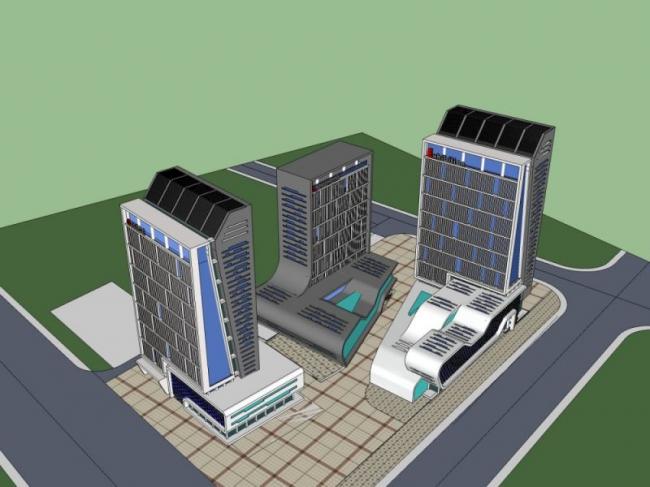 Sketchup综合体模型|多高层商业综合体，办公楼，住宅，现代风格