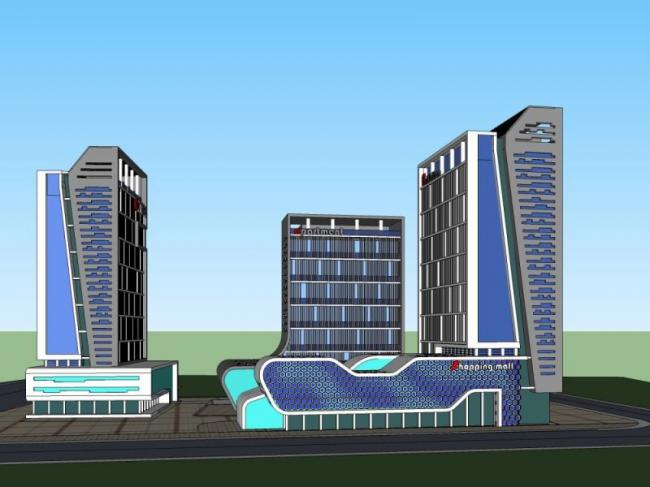 Sketchup综合体模型|多高层商业综合体，办公楼，住宅，现代风格