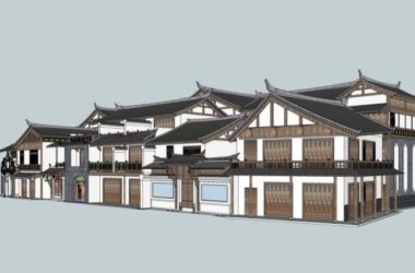 Sketchup商业模型|多层商业建筑，中式风格-BIM建筑网