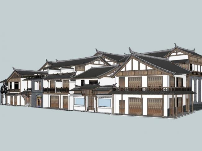 Sketchup商业模型|多层商业建筑，中式风格