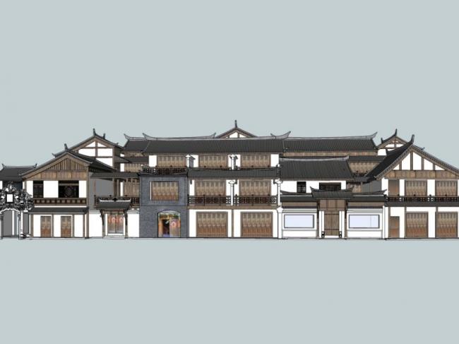 Sketchup商业模型|多层商业建筑，中式风格