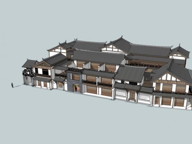 Sketchup商业模型|多层商业建筑，中式风格