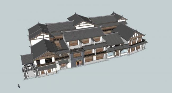 Sketchup商业模型|多层商业建筑，中式风格