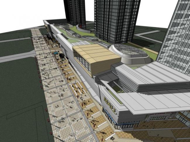 Sketchup综合体模型|多高层商业综合体，办公楼，住宅，现代风格