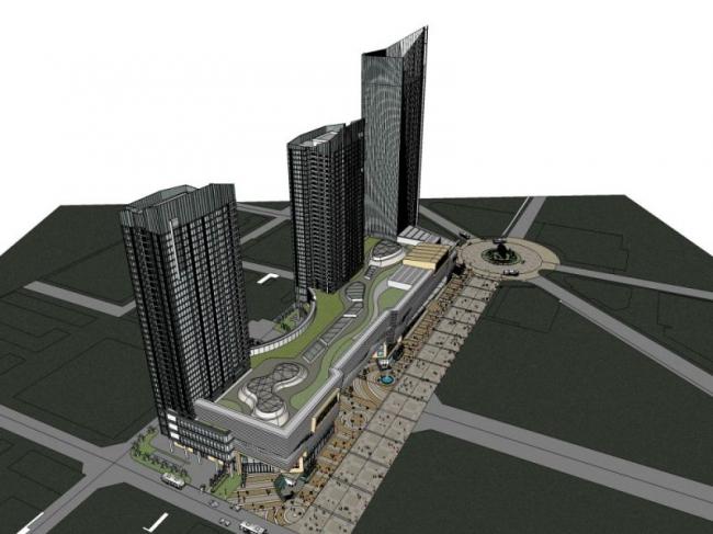 Sketchup综合体模型|多高层商业综合体，办公楼，住宅，现代风格