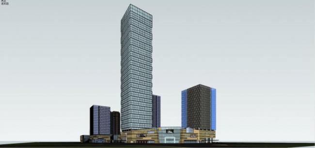 Sketchup综合体模型|超高层办公楼，商业综合体，酒店，现代风格