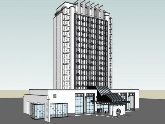 Sketchup酒店模型|高层酒店，现代中式风格