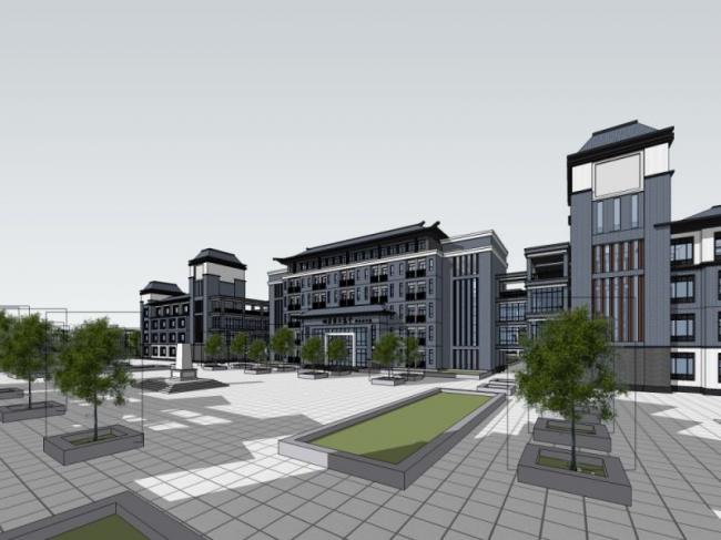 Sketchup学校模型|多层学校，校园教育建筑，中式风格
