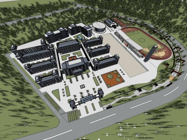Sketchup学校模型|多层学校，校园教育建筑，中式风格