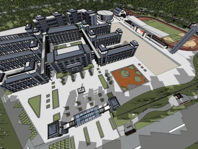 Sketchup学校模型|多层学校，校园教育建筑，中式风格