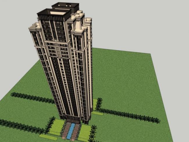 Sketchup住宅模型|超高层住宅楼，居住建筑，古典风格