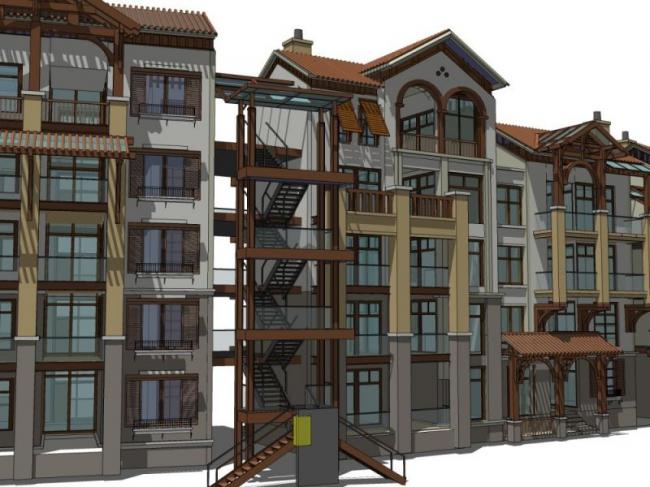 Sketchup住宅模型|多层住宅楼，欧式风格，居住建筑，古典风格