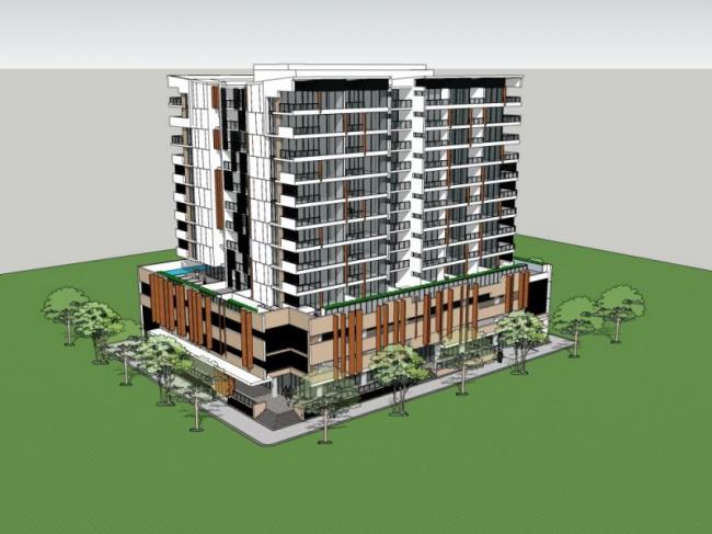 Sketchup住宅模型|高层住宅楼，底层商业，现代风格