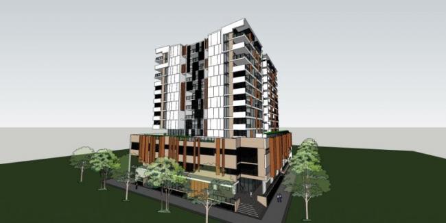 Sketchup住宅模型|高层住宅楼，底层商业，现代风格