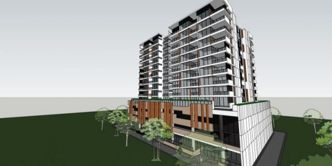 Sketchup住宅模型|高层住宅楼，底层商业，现代风格