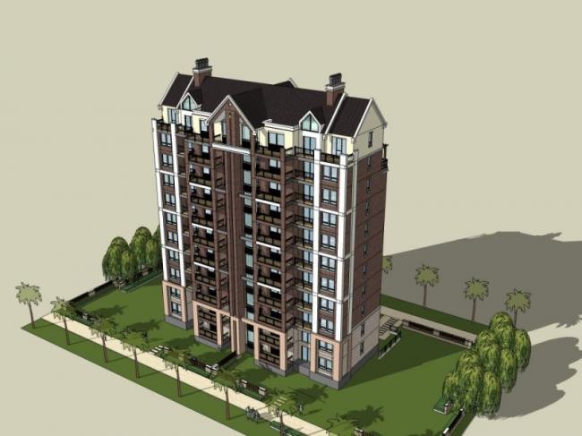 Sketchup住宅模型|高层住宅楼，居住建筑，古典风格