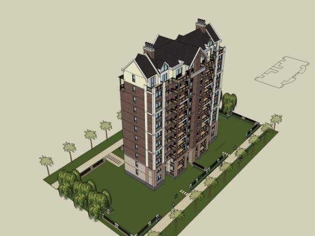 Sketchup住宅模型|高层住宅楼，居住建筑，古典风格