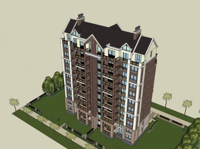 Sketchup住宅模型|高层住宅楼，居住建筑，古典风格