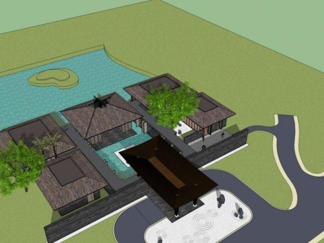 Sketchup酒店模型|多层酒店，中式风格