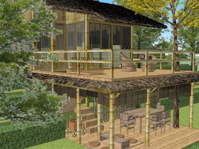 Sketchup景观模型|竹屋，古典风格