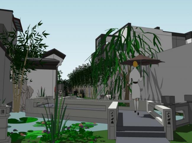 Sketchup景观模型|庭院景观，住宅景观，中式风格