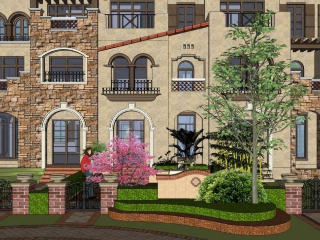 Sketchup景观模型|庭院景观，住宅景观，古典风格