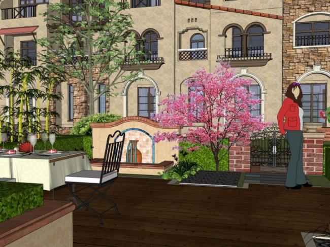 Sketchup景观模型|庭院景观，住宅景观，古典风格