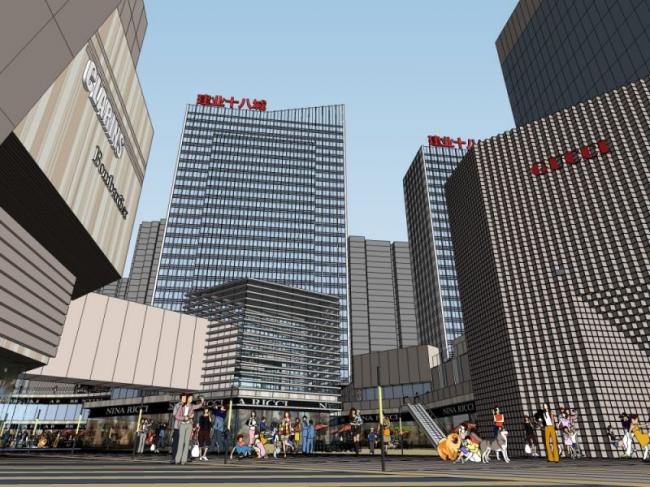 Sketchup综合体模型|多高层商业综合体，办公楼，酒店，现代风格