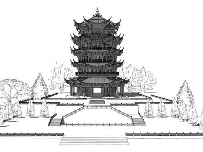 Sketchup古建筑模型|多层阁楼，黄鹤楼，中式风格，古建