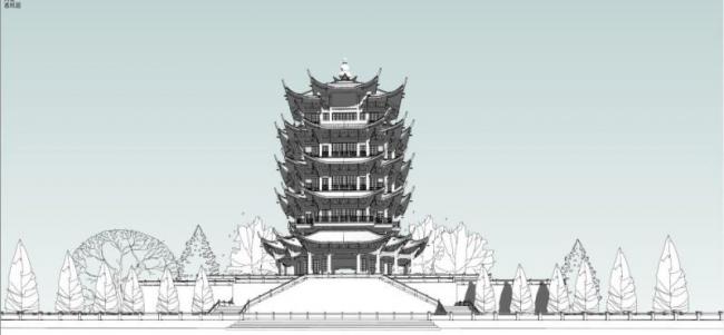 Sketchup古建筑模型|多层阁楼，黄鹤楼，中式风格，古建