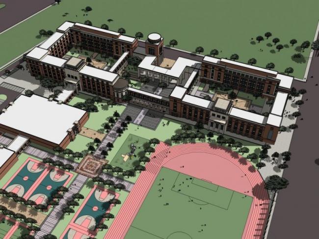 Sketchup学校模型|多层小学学校，校园教育建筑，古典风格