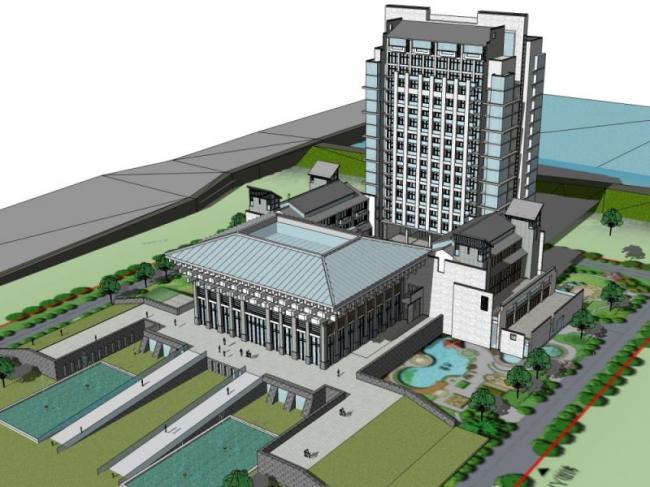 Sketchup酒店模型|高层酒店，中式风格