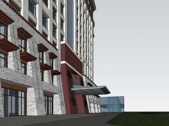 Sketchup办公模型|高层办公楼，藏式风格