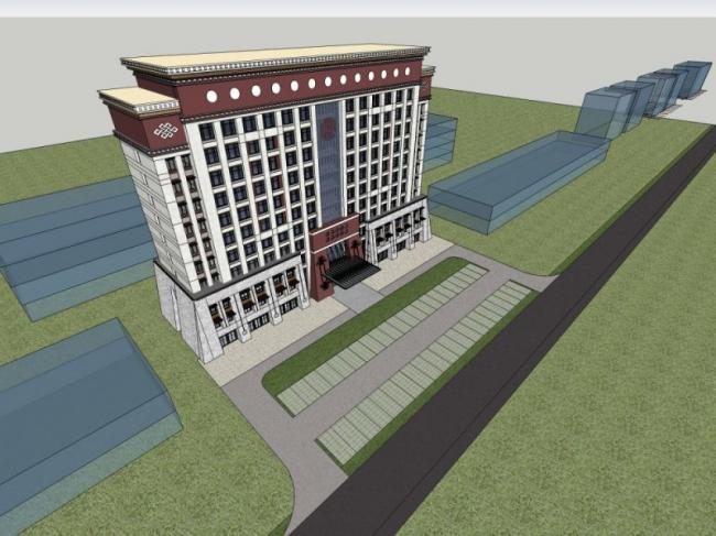 Sketchup办公模型|高层办公楼，藏式风格