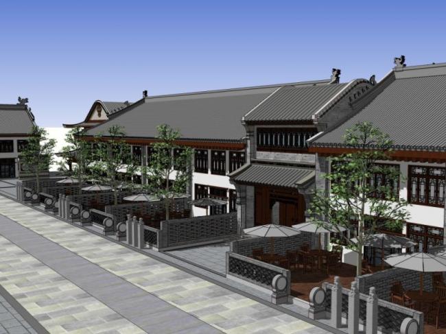 Sketchup商业模型|低层商业街，中式风格