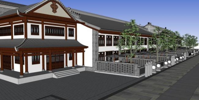 Sketchup商业模型|低层商业街，中式风格