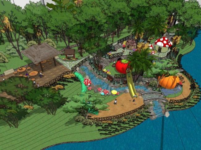 Sketchup景观模型|儿童活动区，公园景观，古典风格