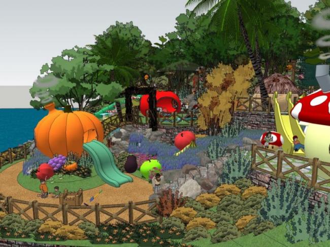 Sketchup景观模型|儿童活动区，公园景观，古典风格