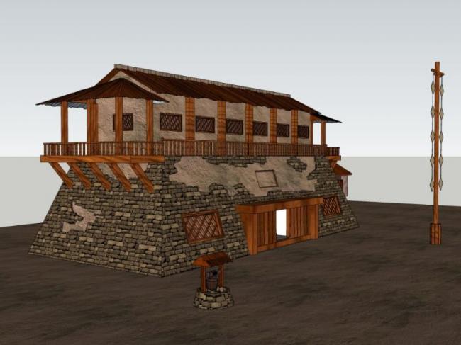 Sketchup古建筑模型|多层驿站，中式风格，古建