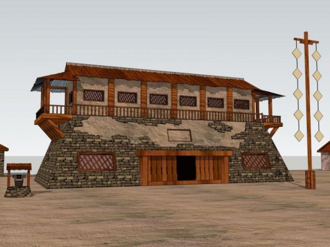 Sketchup古建筑模型|多层驿站，中式风格，古建