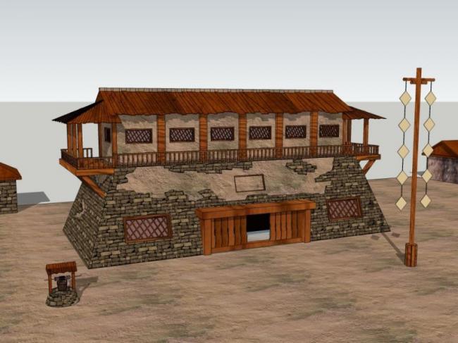 Sketchup古建筑模型|多层驿站，中式风格，古建