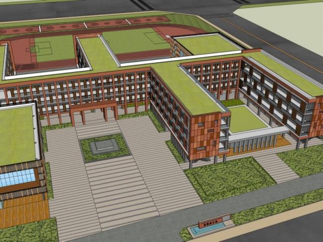 Sketchup学校模型|多层小学学校，校园教育建筑，现代风格
