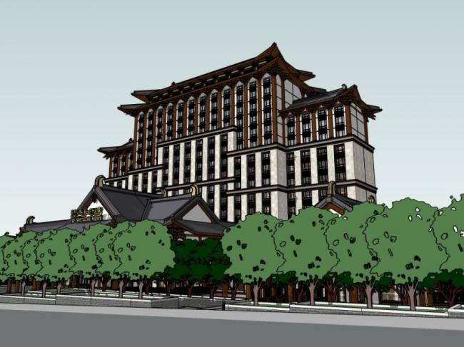 Sketchup酒店模型|高层酒店，中式风格，南湖德胜和酒店投标方案