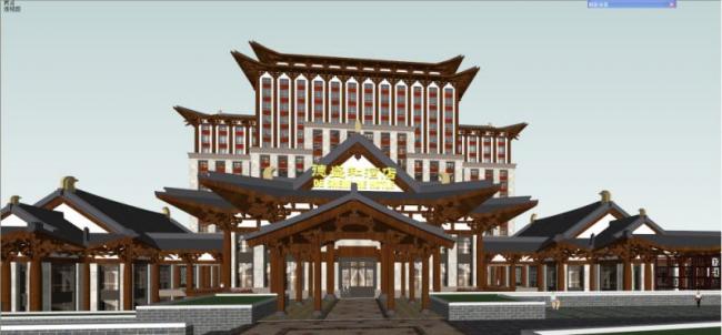 Sketchup酒店模型|高层酒店，中式风格，南湖德胜和酒店投标方案
