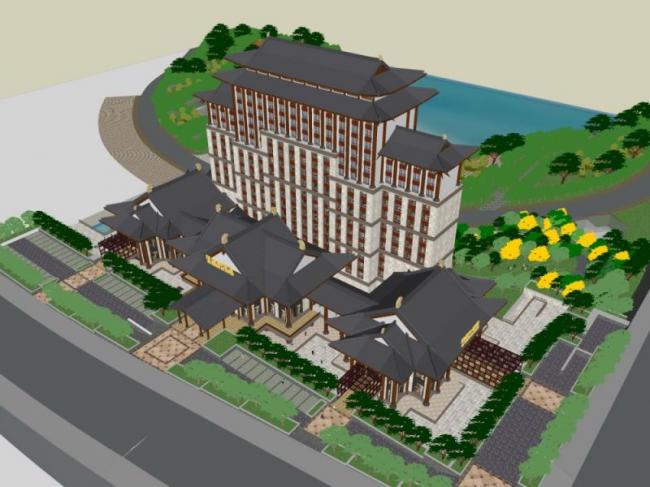 Sketchup酒店模型|高层酒店，中式风格，南湖德胜和酒店投标方案