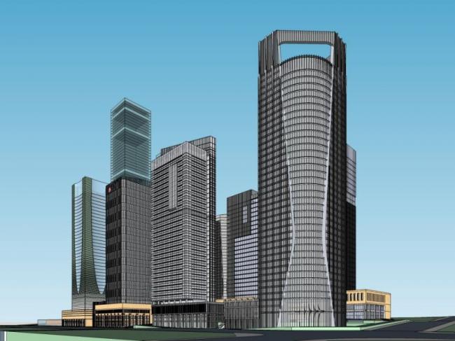 Sketchup办公模型|高层办公楼，金融中心，现代风格