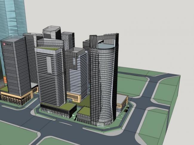 Sketchup办公模型|高层办公楼，金融中心，现代风格