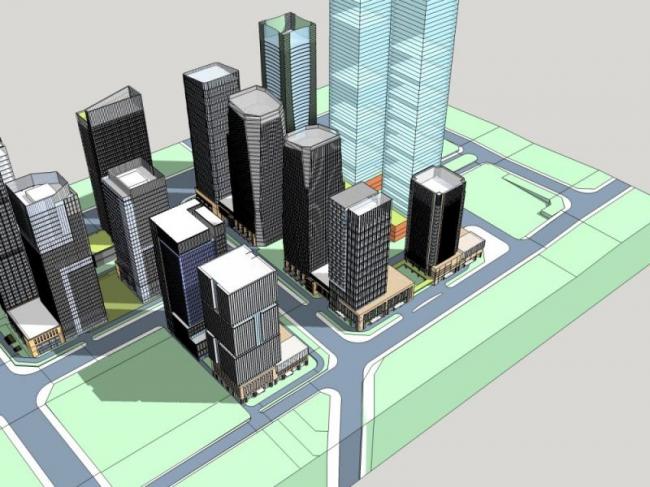 Sketchup办公模型|高层办公楼，金融中心，现代风格