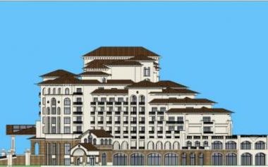 Sketchup酒店模型|多层酒店，古典风格，西班牙风格-BIM建筑网