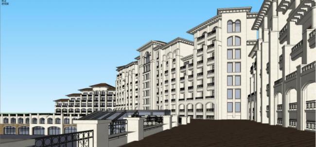 Sketchup酒店模型|多层酒店，古典风格，西班牙风格